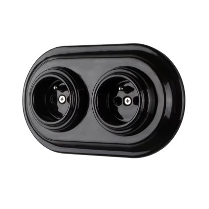 Bohemia-Design - Porculanska retro utičnica za dom bez okvira 250 V/16 A crna