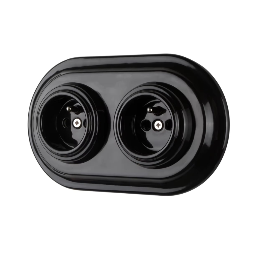 Bohemia-Design - Porculanska retro utičnica za dom bez okvira 250 V/16 A crna