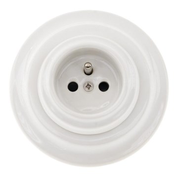 Bohemia-Design - Porculanska retro utičnica za kućanstvo s okvirom 250 V/16 A, bijela