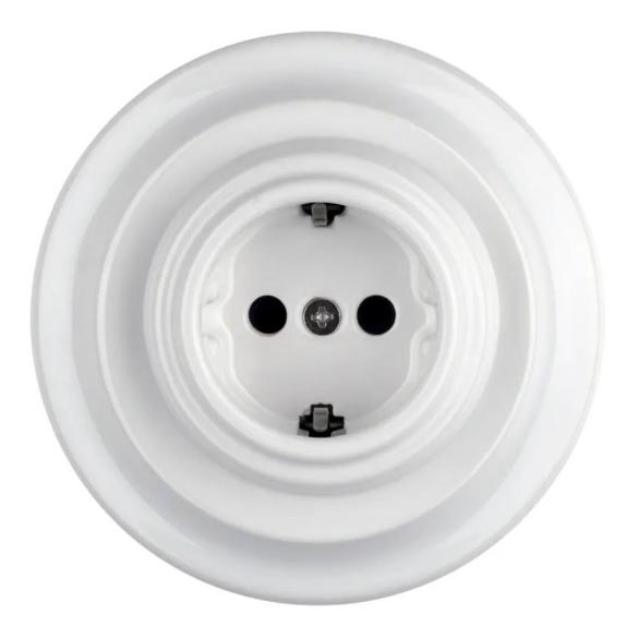 Bohemia-Design - Porculanska retro zidna utičnica s okvirom SCHUKO 250V/16A bijela