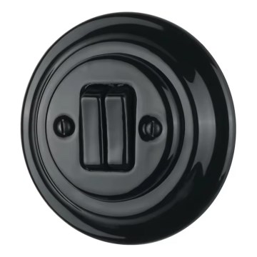Bohemia-Design - Porculanski retro dvostruki prekidač s okvirom br. 5, crni