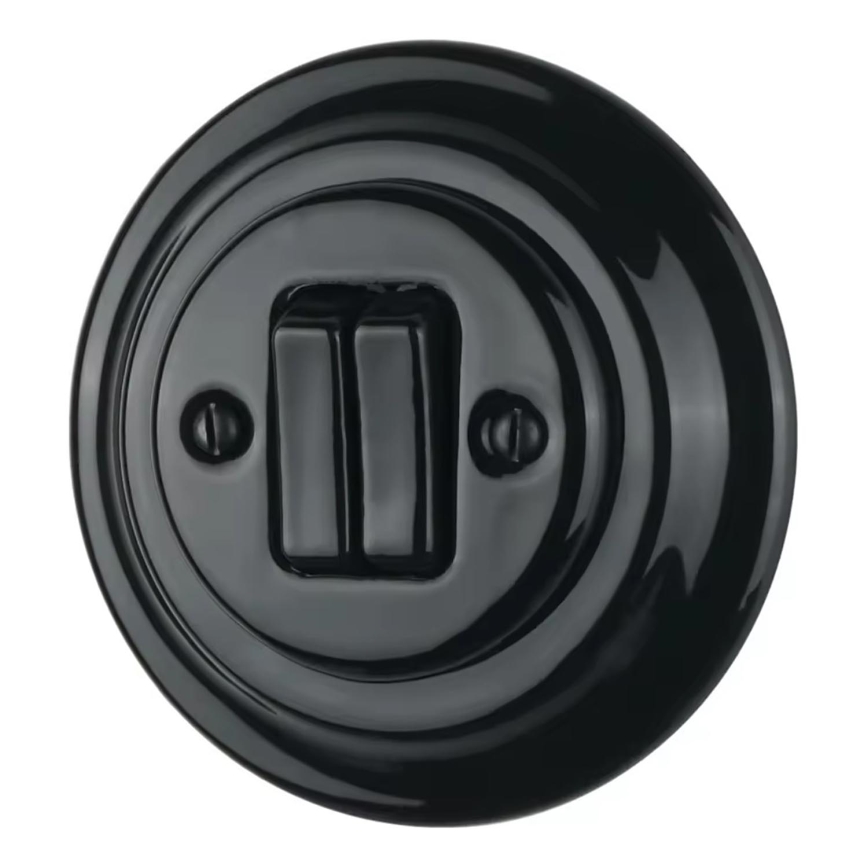 Bohemia-Design - Porculanski retro dvostruki prekidač s okvirom br. 5, crni