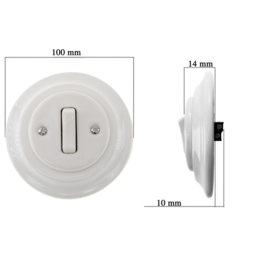 Bohemia-Design - Porculanski retro jednopolni prekidač s okvirom br. 7 bijeli
