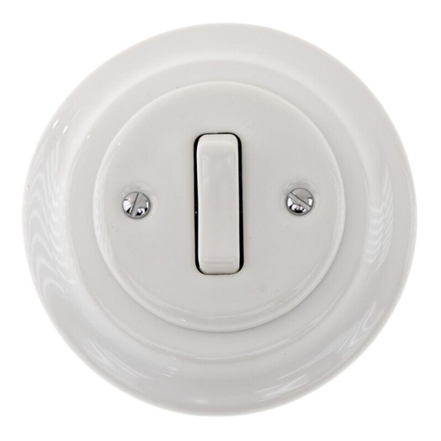 Bohemia-Design - Porculanski retro jednopolni prekidač s okvirom za zvono, bijeli