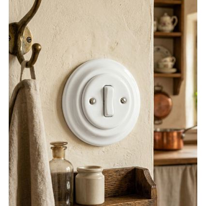 Bohemia-Design - Porculanski retro jednostruki prekidač s okvirom br. 1, bijeli