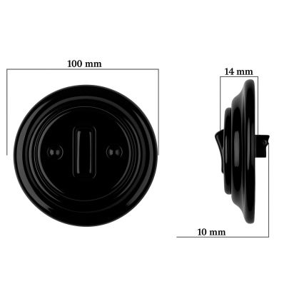 Bohemia-Design - Porculanski retro jednostruki prekidač s okvirom br. 1 crna