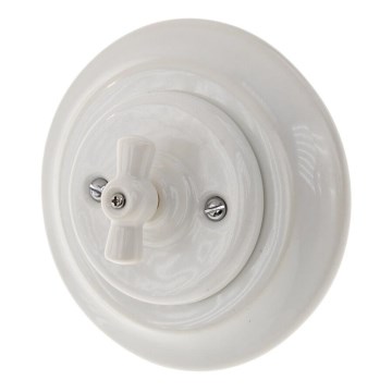 Bohemia-Design - Porculanski retro rotacijski prekidač s okvirom br. 5, bijeli