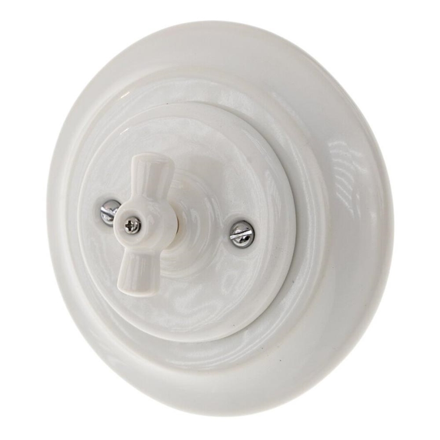 Bohemia-Design - Porculanski retro rotacijski prekidač s okvirom br. 5, bijeli