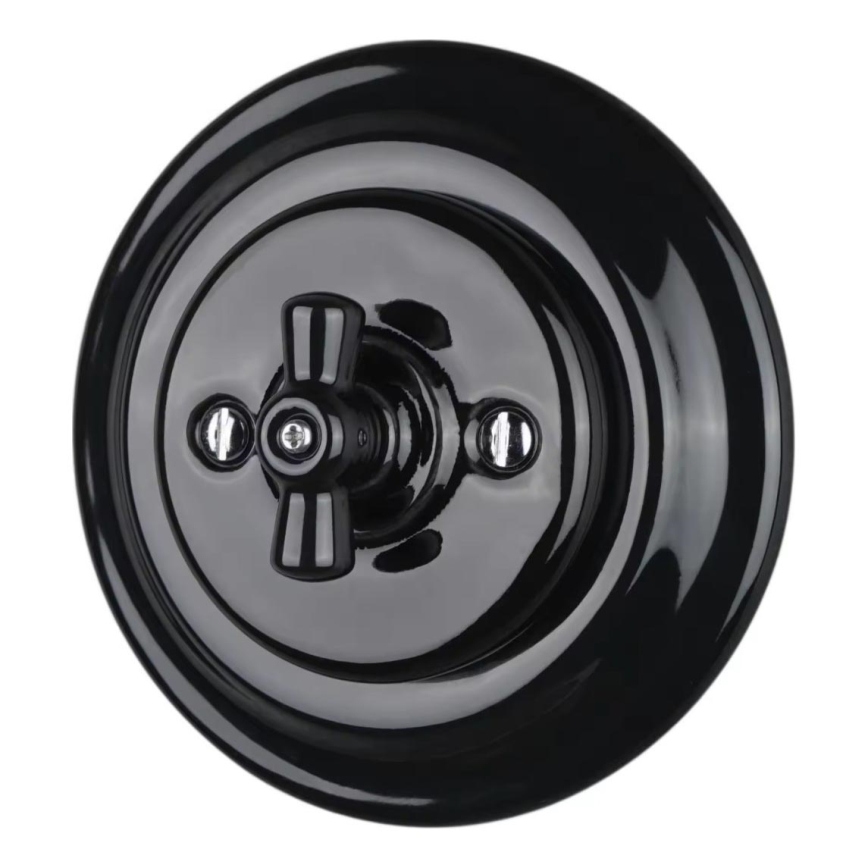 Bohemia-Design - Porculanski retro rotacijski prekidač s okvirom br. 7, crne boje