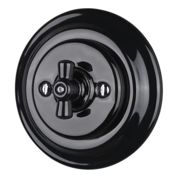 Bohemia-Design - Porculanski retro rotacijski prekidač s okvirom br. 7, crni