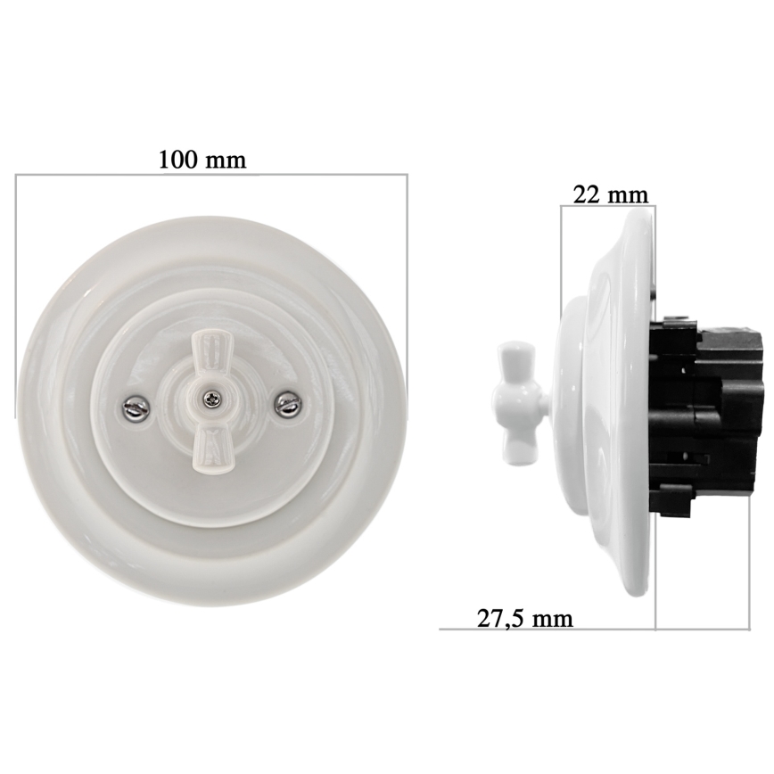 Bohemia-Design - Porculanski retro rotacijski prigušivač s okvirom 250V/10A bijela