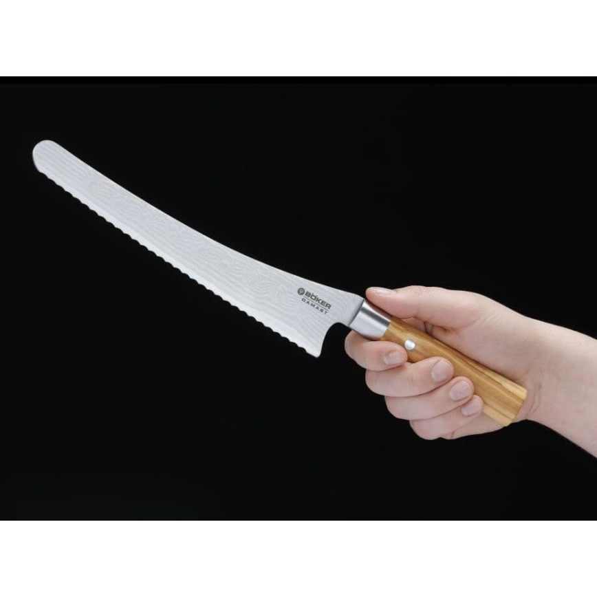 Böker - Kuhinjski nož za kruh od damaska DAMAST OLIVE 23,5 cm, maslinovo drvo