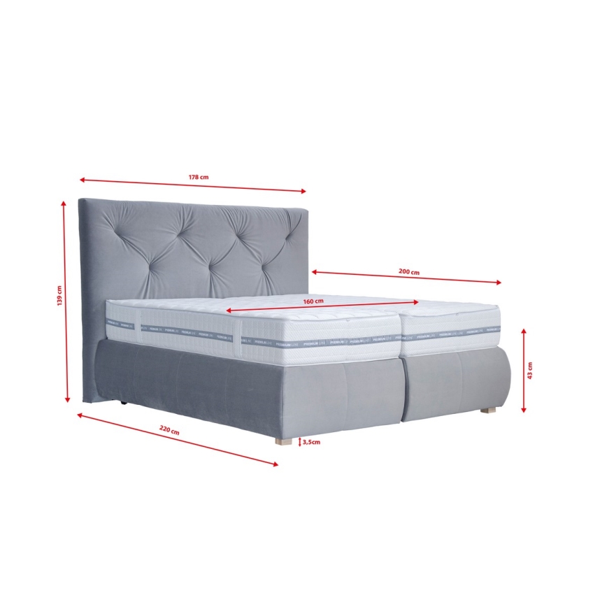 Boxspring krevet ELEN s madracem i topperom 160x200 cm siva
