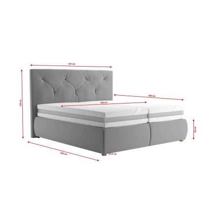 Boxspring krevet s madracem i topperom ELEN 180x200 cm siva