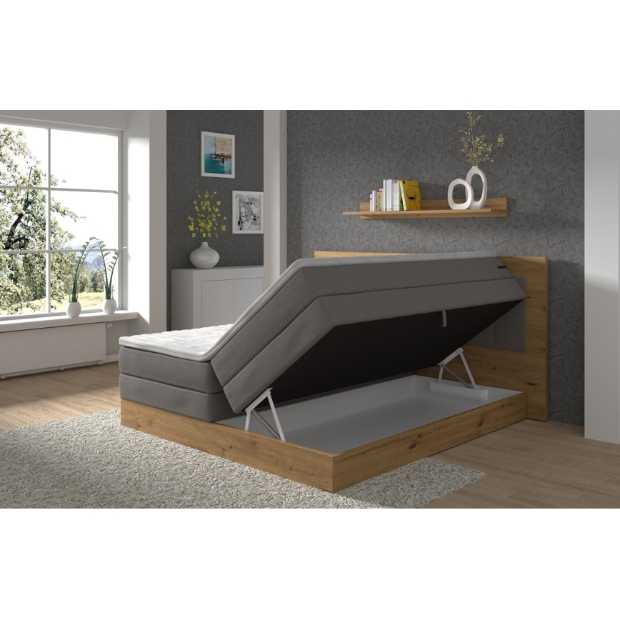 Boxspring krevet s madracima, topperom i prostorom za pohranu JASMINE 180x200 cm siva