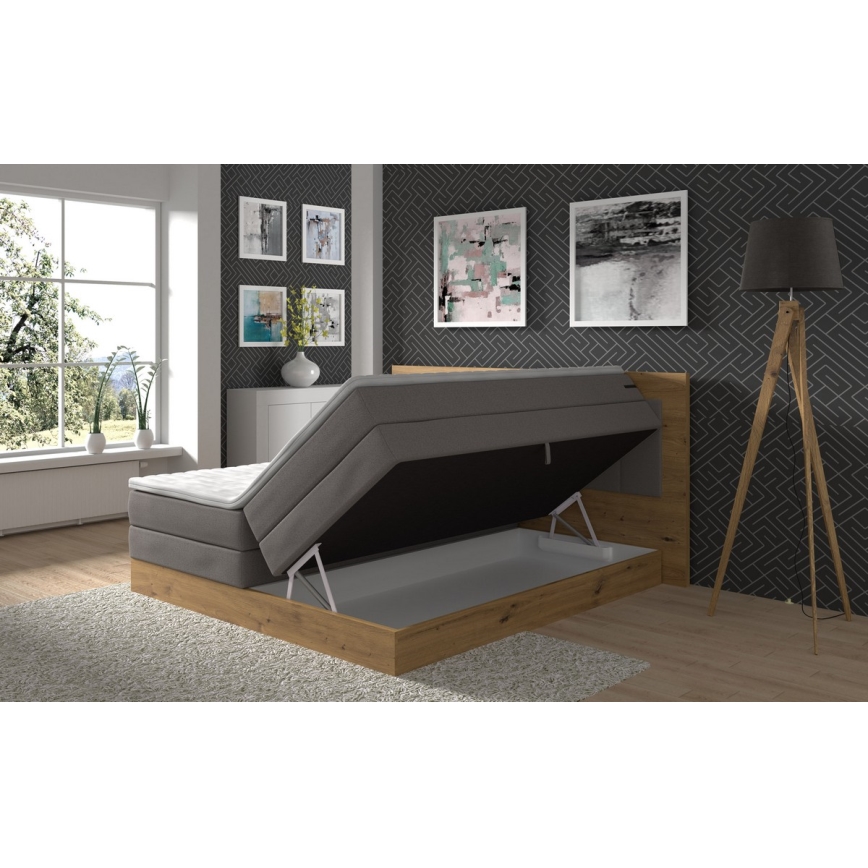 Boxspring krevet s madracima, topperom i prostorom za pohranu JASMINE 180x200 cm siva