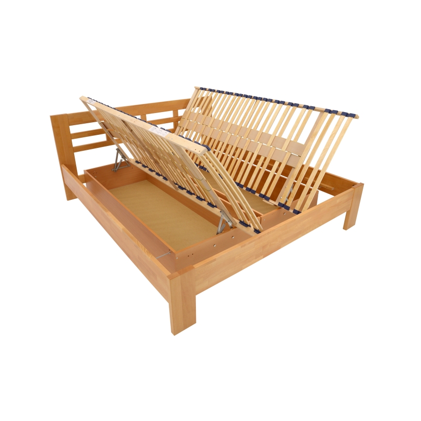 Bračni krevet od punog drva s prostorom za pohranu ANGELA 180x200 cm svijetli orah