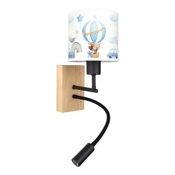 Brilagi - dječja LED fleksibilna zidna svjetiljka BOBO WOOD 1xE27/25W/230V + LED/3W hrast/crna/bijela/plava/medvjedići