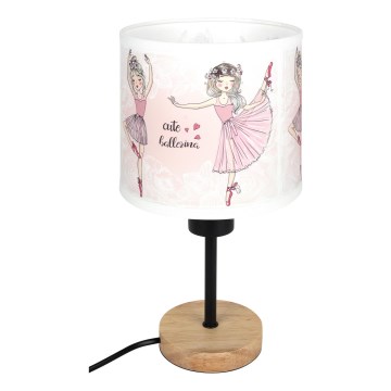 Brilagi - Dječja stolna lampa BOBO WOOD 1xE27/25W/230V hrast/crna/bijela/ružičasta/s motivom balerina