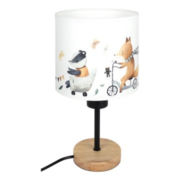 Brilagi - Dječja stolna lampa BOBO WOOD 1xE27/25W/230V hrast/crna/bijela/s motivom životinja