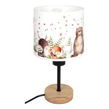 Brilagi - Dječja stolna lampa BOBO WOOD 1xE27/25W/230V hrast/crna/bijela/životinjice