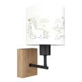 Brilagi - Dječja zidna lampa BOBO WOOD 1xE27/25W/230V hrast/crna/bijela/jednorogovi
