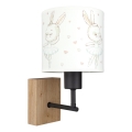 Brilagi - Dječja zidna lampa BOBO WOOD 1xE27/25W/230V hrast/crna/bijela/zečići