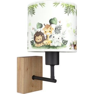 Brilagi - Dječja zidna lampa BOBO WOOD 1xE27/25W/230V hrast/crna/bijela/zelena/džungla
