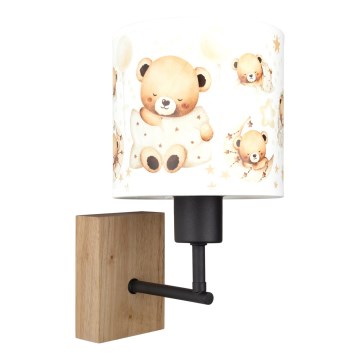 Brilagi - Dječja zidna svjetiljka BOBO WOOD 1xE27/25W/230V hrast/crna/bijela/medvjedići