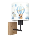 Brilagi - Dječja zidna svjetiljka BOBO WOOD 1xE27/25W/230V hrast/crna/bijela/plava/medvjedići