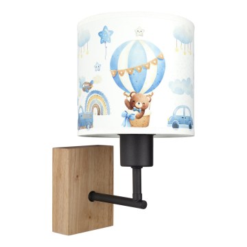 Brilagi - Dječja zidna svjetiljka BOBO WOOD 1xE27/25W/230V hrast/crna/bijela/plava/medvjedići