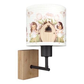 Brilagi - Dječja zidna svjetiljka BOBO WOOD 1xE27/25W/230V hrast/crna/bijela/ružičasta/vile