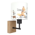Brilagi - Dječja zidna svjetiljka BOBO WOOD 1xE27/25W/230V hrast/crna/bijela/sa životinjicama