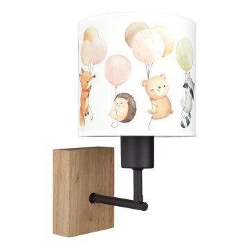 Brilagi - Dječja zidna svjetiljka BOBO WOOD 1xE27/25W/230V hrast/crna/bijela/životinjice