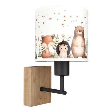 Brilagi - Dječja zidna svjetiljka BOBO WOOD 1xE27/25W/230V hrast/crna/bijela/životinjice