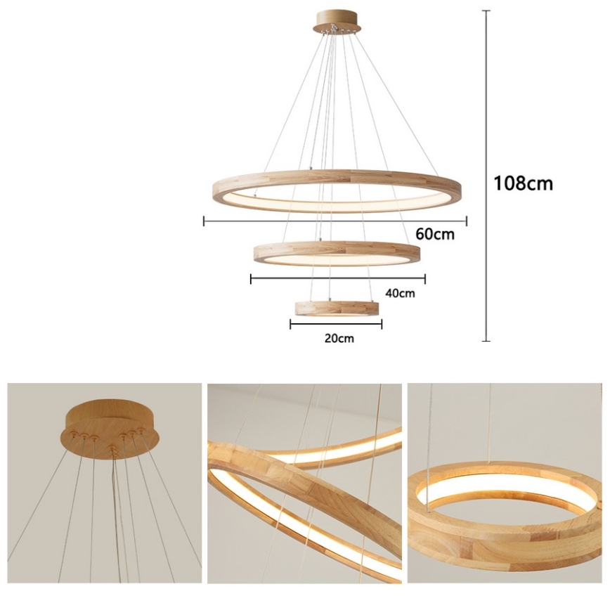 Brilagi - Drveni LED luster na sajli UMEA WOOD LED/45W/230V Ø 60 cm