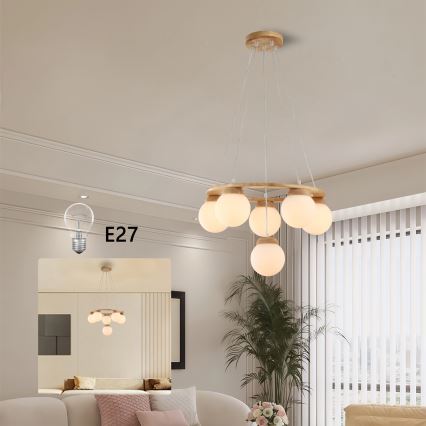 Brilagi - Drveni luster na sajli VISBY WOOD 6xE27/60W/230V Ø 58 cm