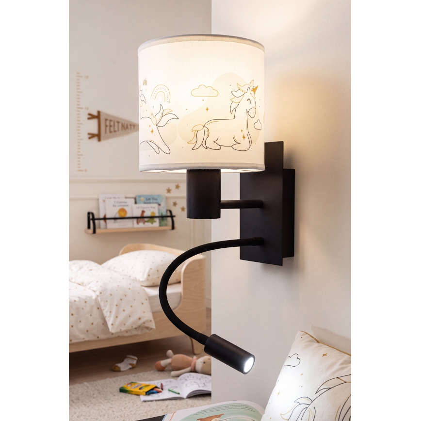 BRILAGI - LED Dječja fleksibilna zidna lampa BOBO 1xE27/25W/230V + LED/3W crna/bijela/s motivom jednoroga