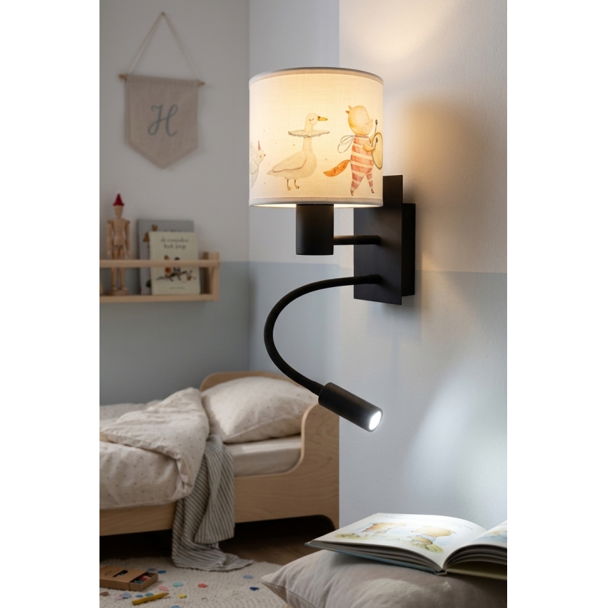 BRILAGI - LED dječja fleksibilna zidna svjetiljka BOBO 1xE27/25W/230V + LED/3W crna/bijela/sa životinjskim motivima