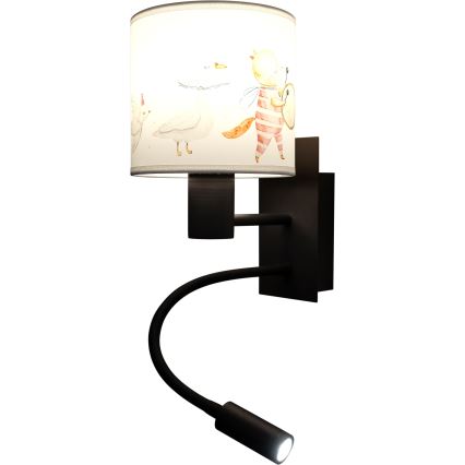 BRILAGI - LED dječja fleksibilna zidna svjetiljka BOBO 1xE27/25W/230V + LED/3W crna/bijela/sa životinjskim motivima