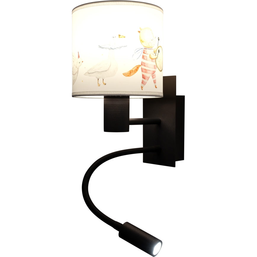 BRILAGI - LED dječja fleksibilna zidna svjetiljka BOBO 1xE27/25W/230V + LED/3W crna/bijela/sa životinjskim motivima