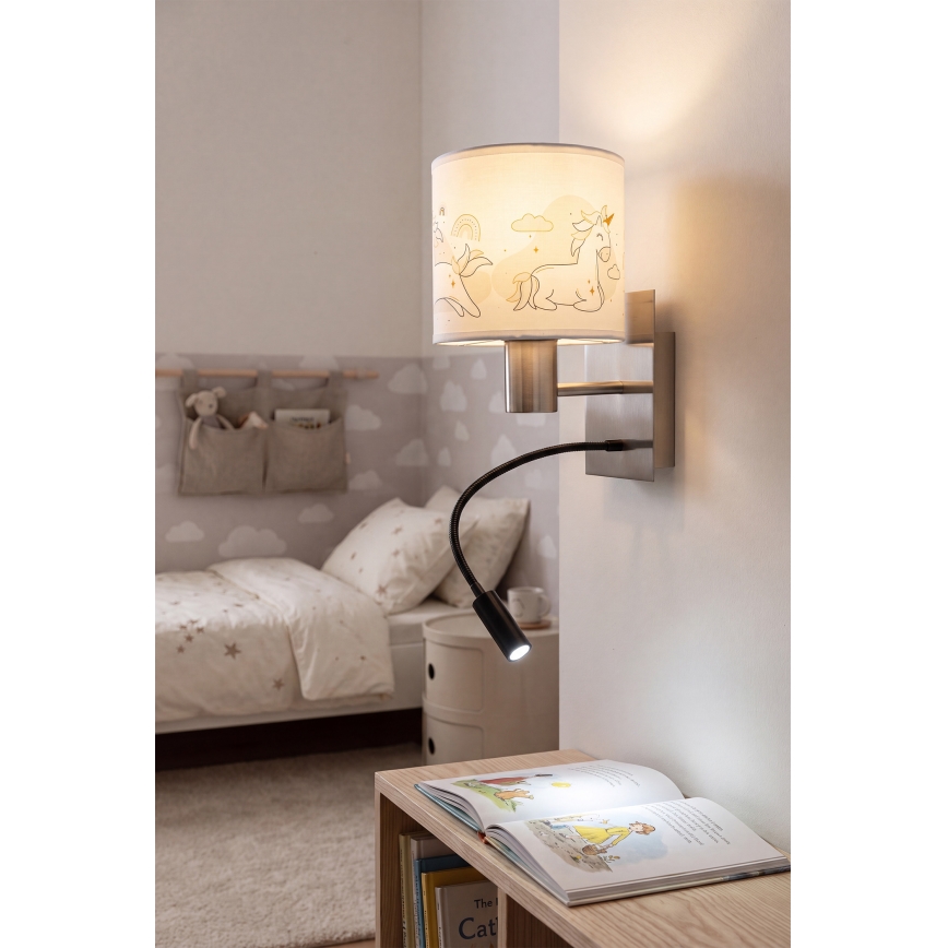 Brilagi - LED Dječja fleksibilna zidna svjetiljka BOBO 1xE27/25W/230V + LED/3W matni krom/bijela/jednorogi