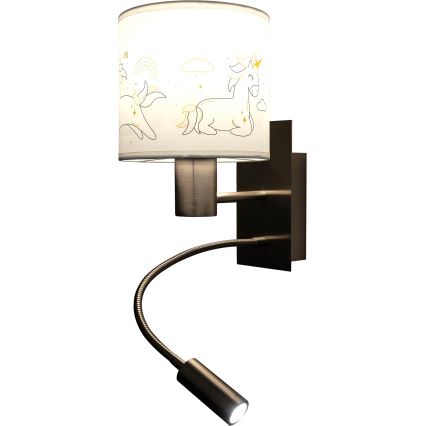 Brilagi - LED Dječja fleksibilna zidna svjetiljka BOBO 1xE27/25W/230V + LED/3W matni krom/bijela/jednorogi