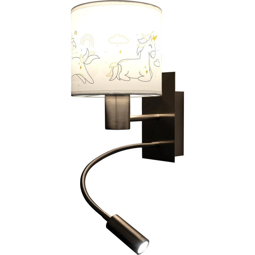 Brilagi - LED Dječja fleksibilna zidna svjetiljka BOBO 1xE27/25W/230V + LED/3W matni krom/bijela/jednorogi