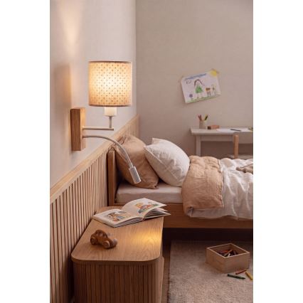 Brilagi - LED dječja fleksibilna zidna lampa BOBO WOOD 1xE27/25W/230V + LED/3W hrast/bijela/bež/točkice