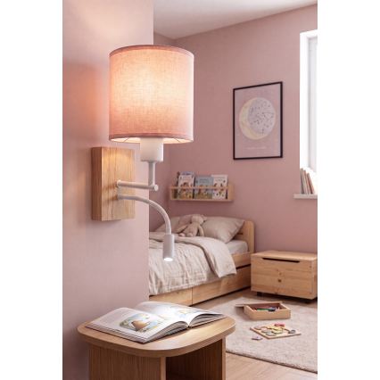 Brilagi - LED fleksibilna zidna lampa BOBO WOOD 1xE27/25W/230V + LED/3W hrast/bijela/ružičasta
