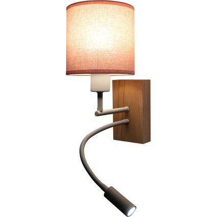 Brilagi - LED fleksibilna zidna lampa BOBO WOOD 1xE27/25W/230V + LED/3W hrast/bijela/ružičasta