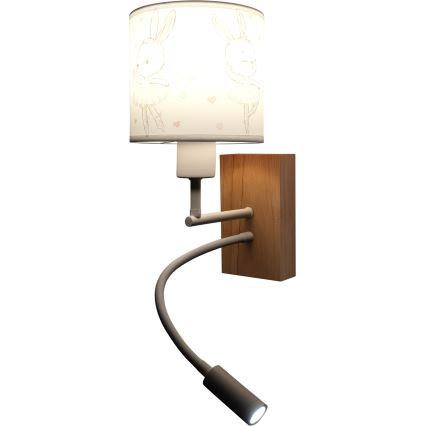 Brilagi - LED dječja fleksibilna zidna lampa BOBO WOOD 1xE27/25W/230V + LED/3W hrast/bijela/s motivom zečića