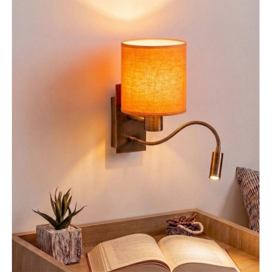 Brilagi - LED fleksibilna zidna lampa NUBILA 1xE27/25W/230V + LED/3W mesing/narančasta