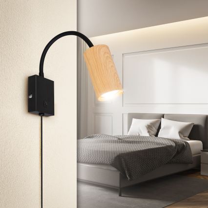 Brilagi - Fleksibilna zidna lampa SELE 1xGU10/30W/230V crna/dekor hrasta